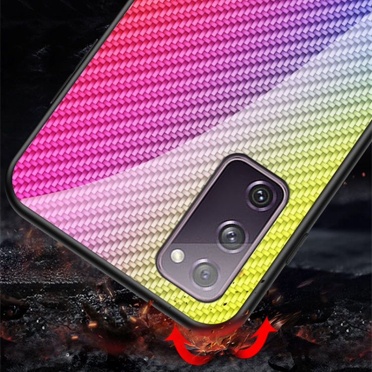 For Samsung Galaxy S20 FE Gradient Carbon Fiber Texture TPU Border Tempered Glass Case