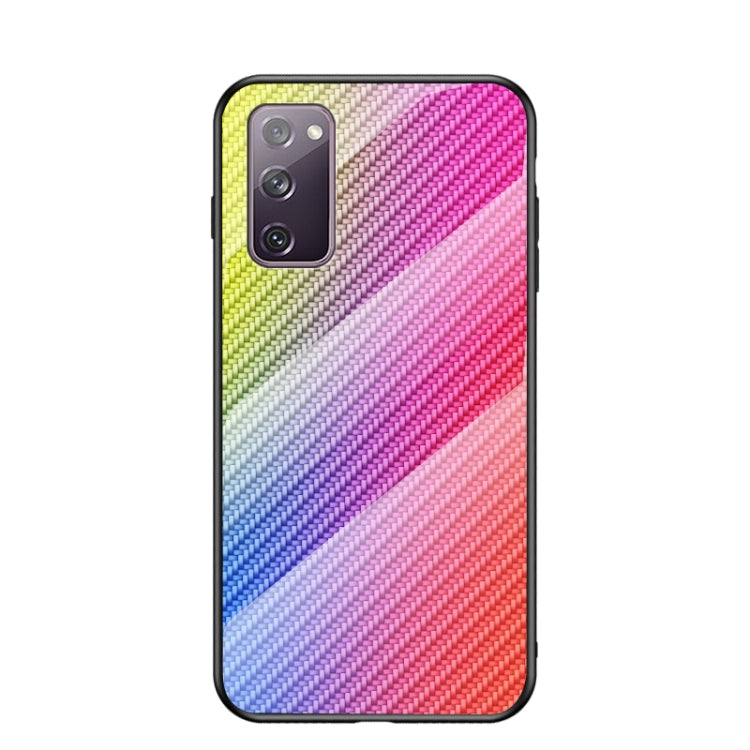 For Samsung Galaxy S20 FE Gradient Carbon Fiber Texture TPU Border Tempered Glass Case
