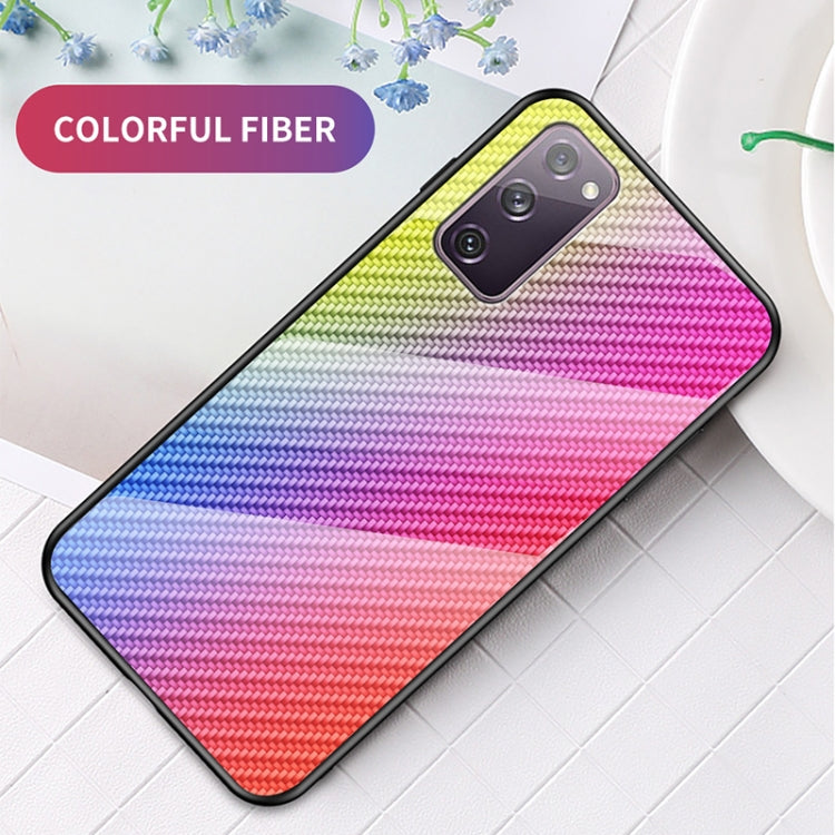 For Samsung Galaxy S20 FE Gradient Carbon Fiber Texture TPU Border Tempered Glass Case