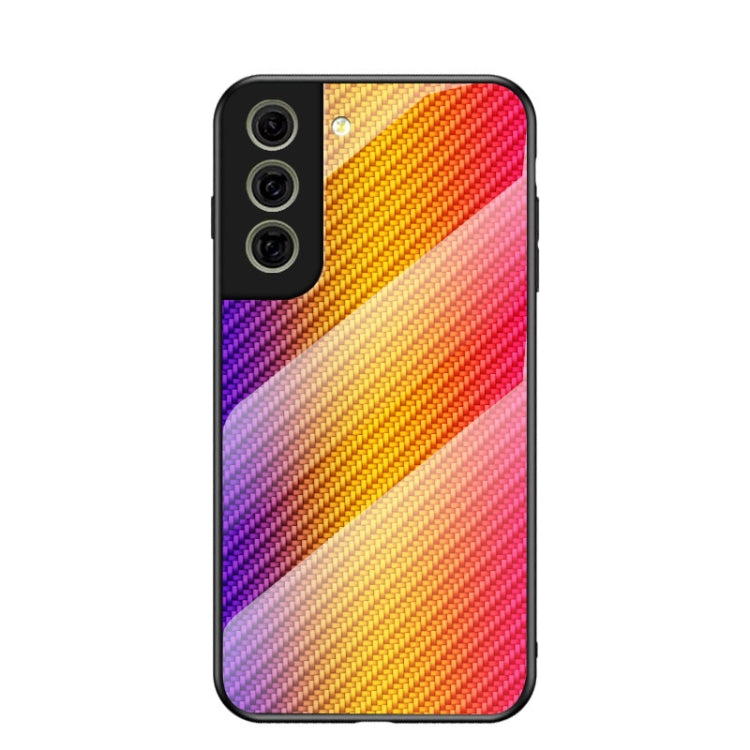 For Samsung Galaxy S21 FE 5G Gradient Carbon Fiber Texture TPU Border Tempered Glass Case