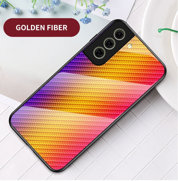 For Samsung Galaxy S21 FE 5G Gradient Carbon Fiber Texture TPU Border Tempered Glass Case