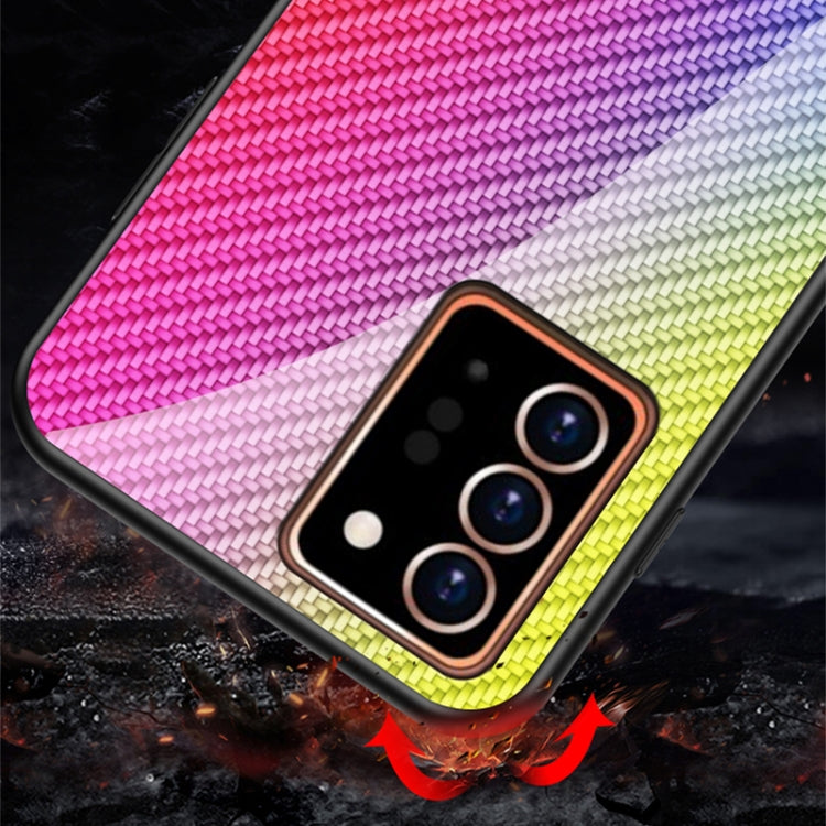 For Samsung Galaxy Note20 Ultra Gradient Carbon Fiber Texture TPU Border Tempered Glass Case