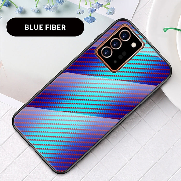 For Samsung Galaxy Note20 Ultra Gradient Carbon Fiber Texture TPU Border Tempered Glass Case
