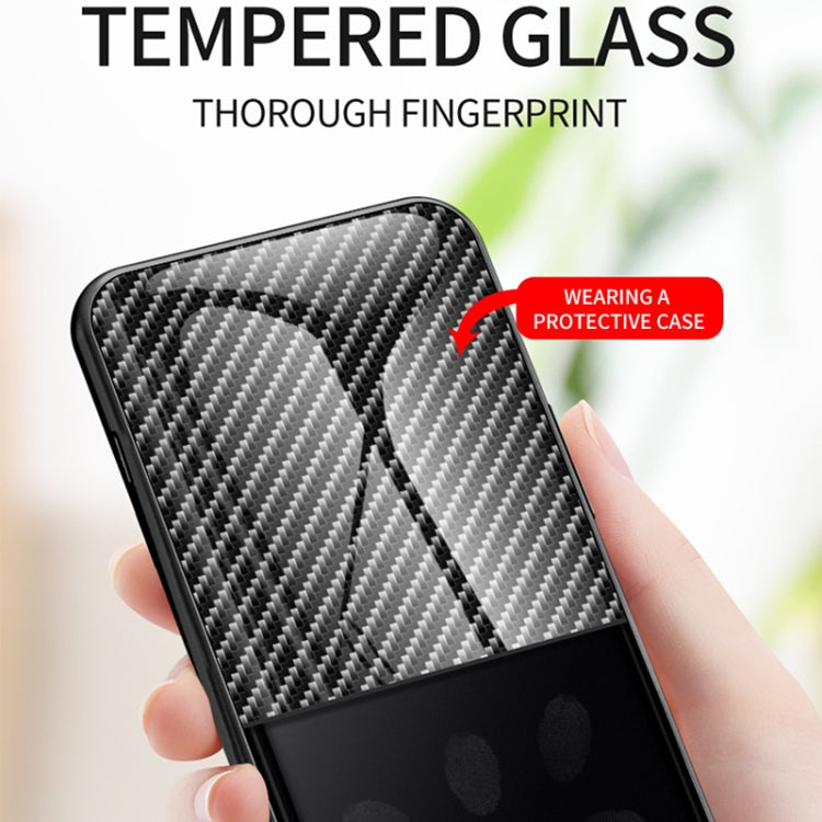 For Samsung Galaxy Note20 Ultra Gradient Carbon Fiber Texture TPU Border Tempered Glass Case
