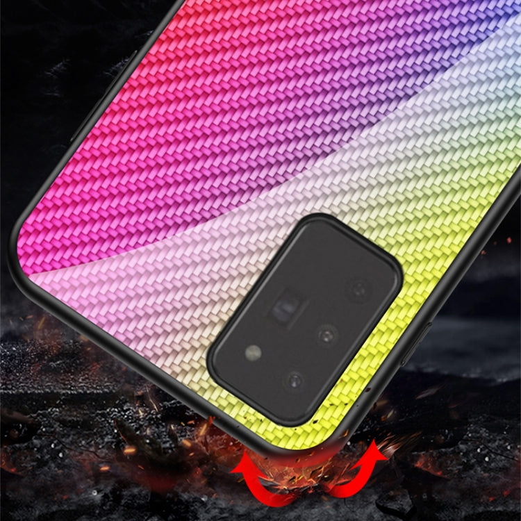 For Samsung Galaxy Note20 Gradient Carbon Fiber Texture TPU Border Tempered Glass Case