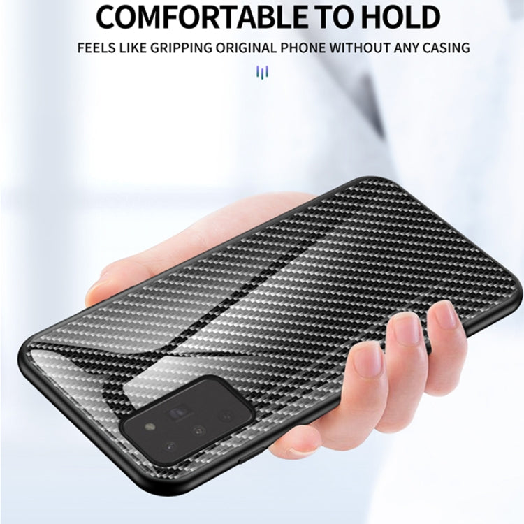 For Samsung Galaxy Note20 Gradient Carbon Fiber Texture TPU Border Tempered Glass Case