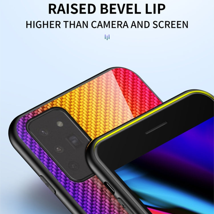 For Samsung Galaxy Note20 Gradient Carbon Fiber Texture TPU Border Tempered Glass Case