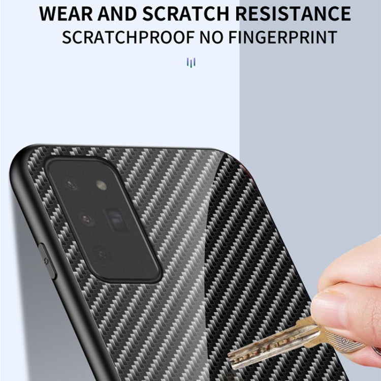 For Samsung Galaxy Note20 Gradient Carbon Fiber Texture TPU Border Tempered Glass Case