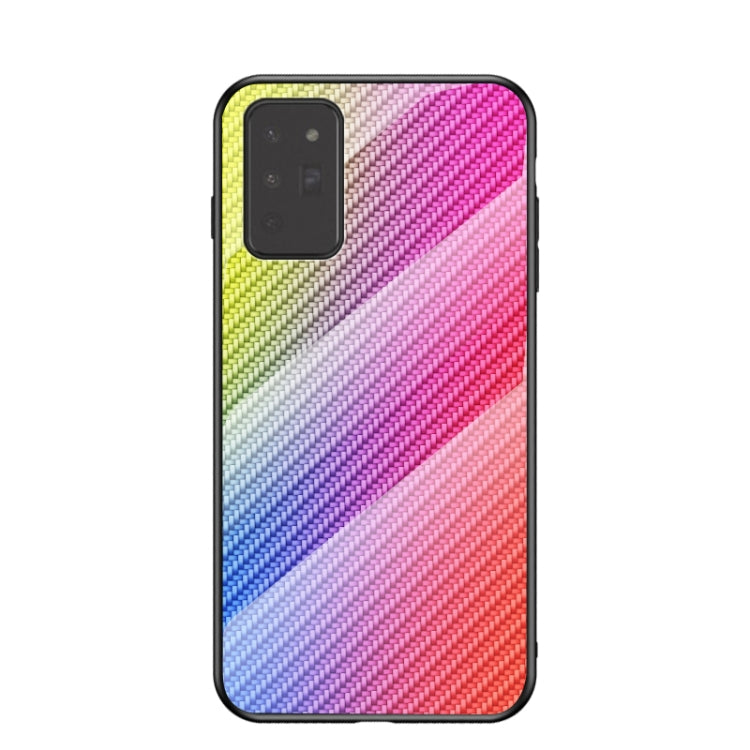 For Samsung Galaxy Note20 Gradient Carbon Fiber Texture TPU Border Tempered Glass Case