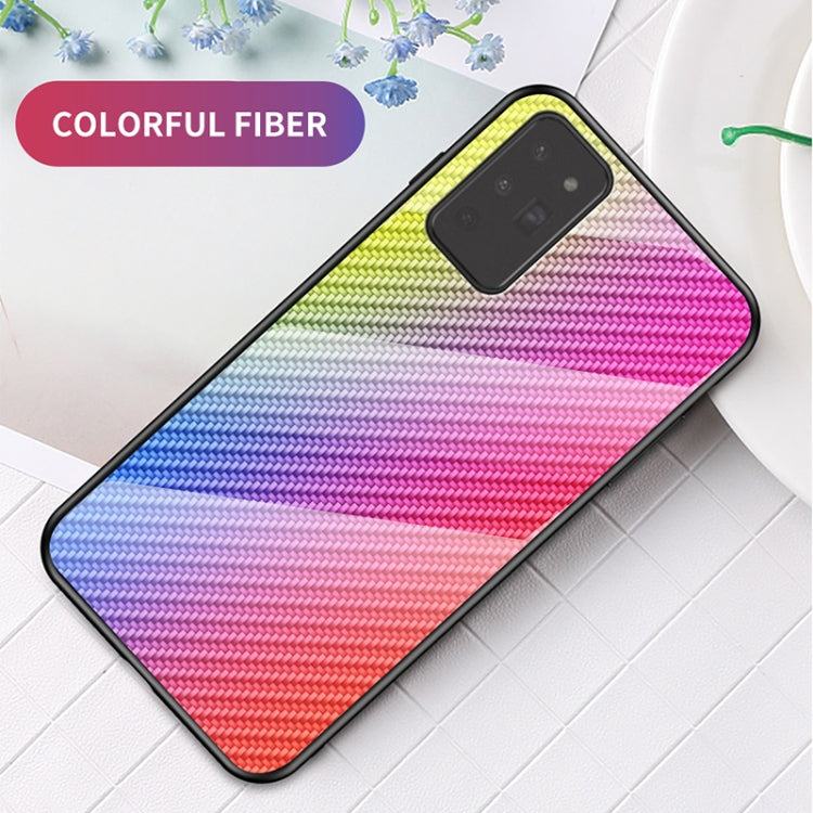 For Samsung Galaxy Note20 Gradient Carbon Fiber Texture TPU Border Tempered Glass Case
