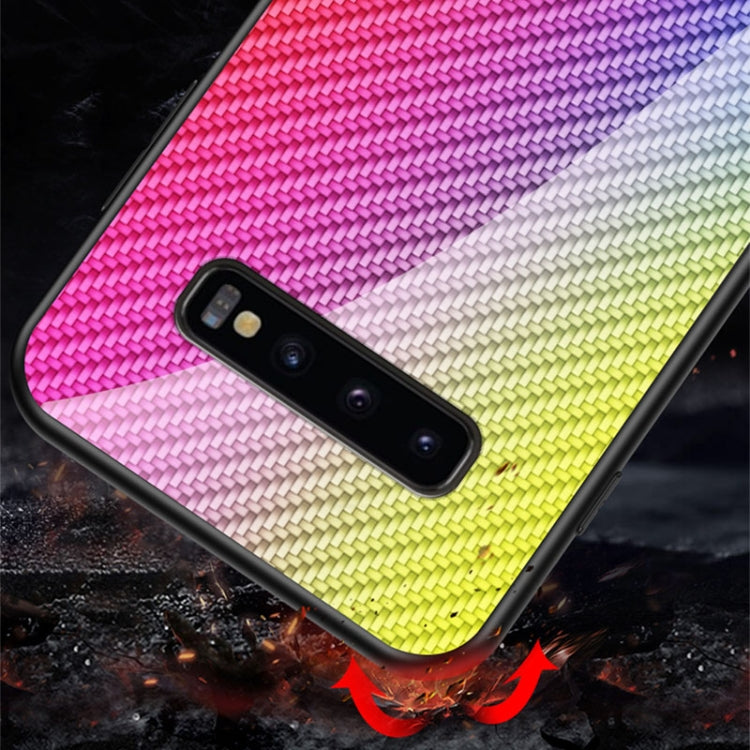 For Samsung Galaxy S10 Gradient Carbon Fiber Texture TPU Border Tempered Glass Case