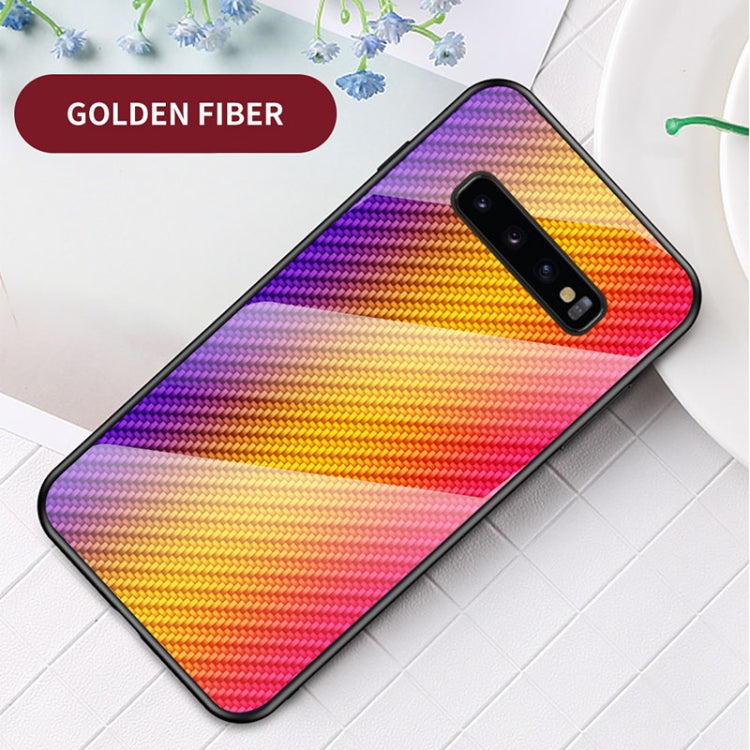 For Samsung Galaxy S10+ Gradient Carbon Fiber Texture TPU Border Tempered Glass Case