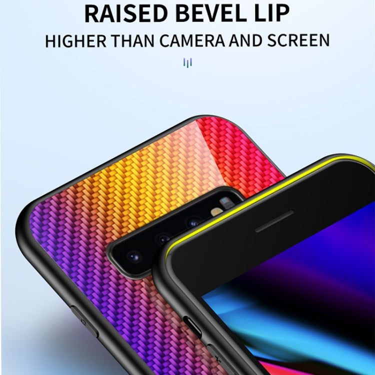 For Samsung Galaxy S10+ Gradient Carbon Fiber Texture TPU Border Tempered Glass Case