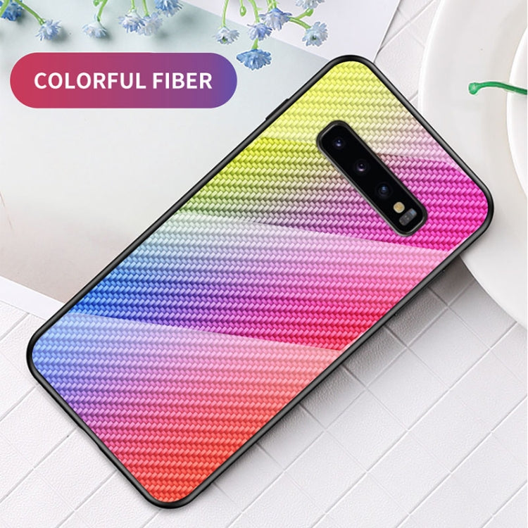 For Samsung Galaxy S10+ Gradient Carbon Fiber Texture TPU Border Tempered Glass Case