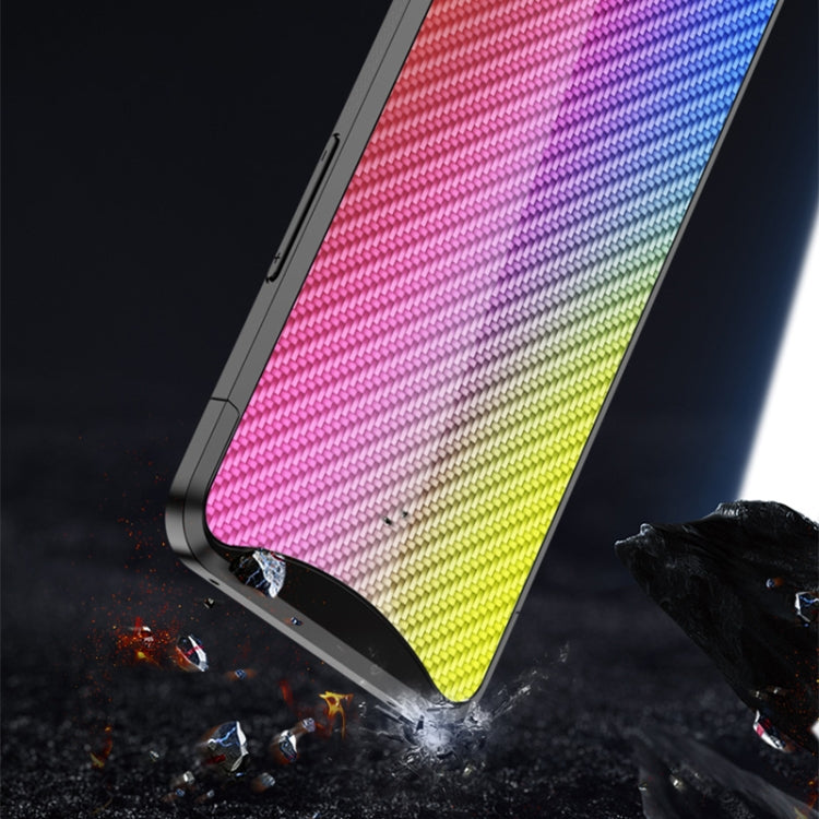 For OPPO Find X Gradient Carbon Fiber Texture TPU Border Tempered Glass Case