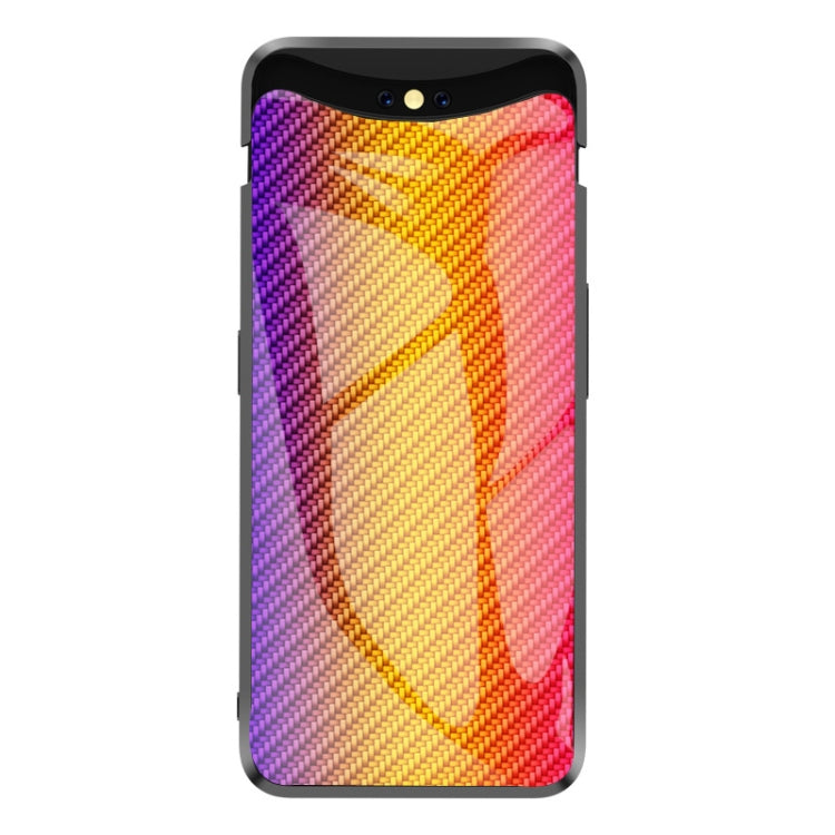 For OPPO Find X Gradient Carbon Fiber Texture TPU Border Tempered Glass Case