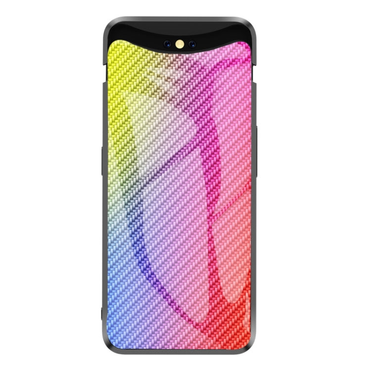 For OPPO Find X Gradient Carbon Fiber Texture TPU Border Tempered Glass Case