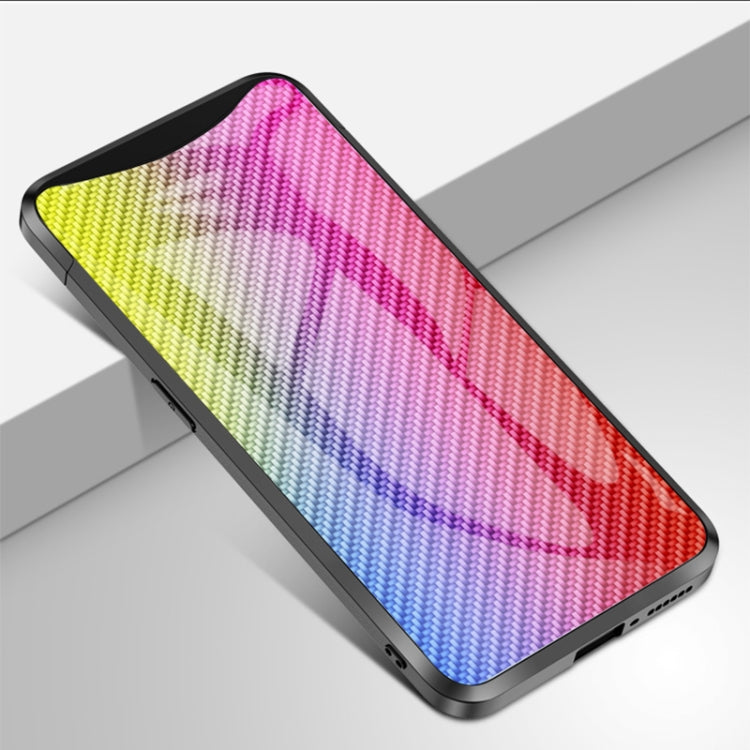 For OPPO Find X Gradient Carbon Fiber Texture TPU Border Tempered Glass Case