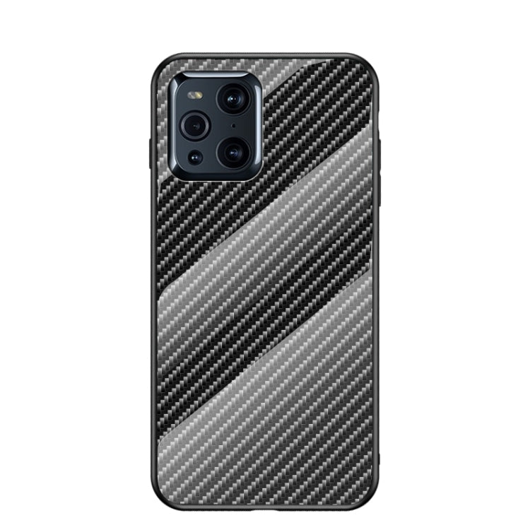 For OPPO Find X3 /  Find X3 Pro Gradient Carbon Fiber Texture TPU Border Tempered Glass Case