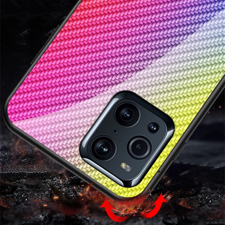 For OPPO Find X3 /  Find X3 Pro Gradient Carbon Fiber Texture TPU Border Tempered Glass Case