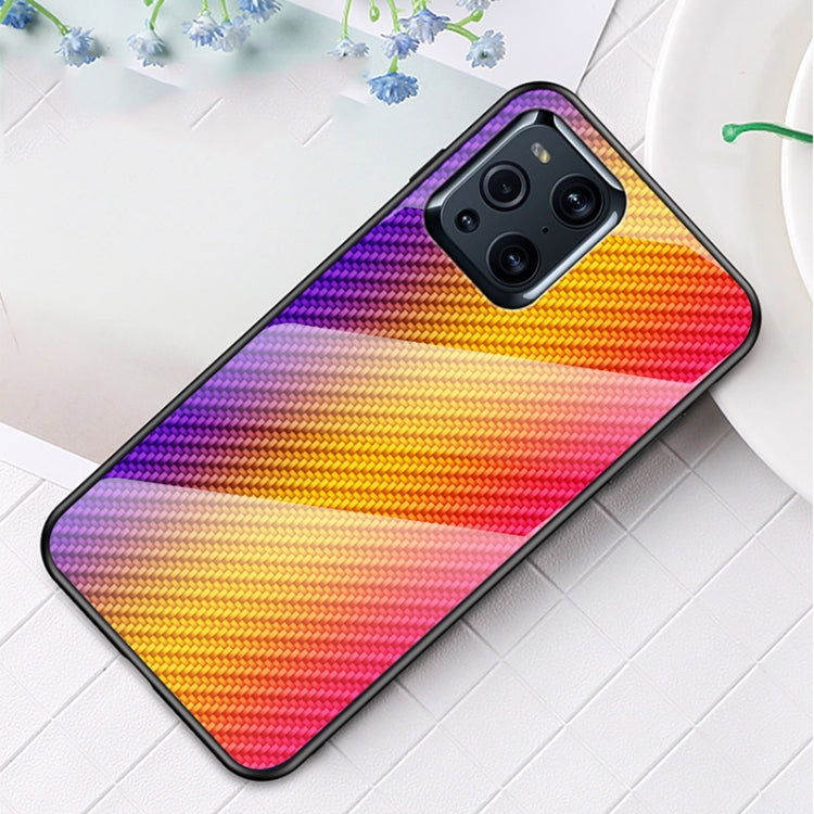 For OPPO Find X3 /  Find X3 Pro Gradient Carbon Fiber Texture TPU Border Tempered Glass Case