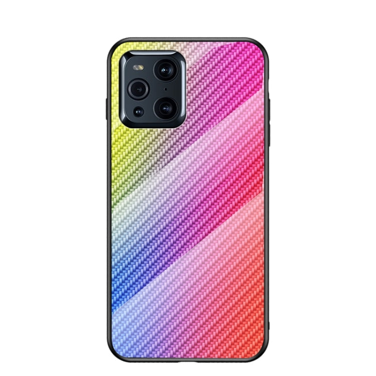 For OPPO Find X3 /  Find X3 Pro Gradient Carbon Fiber Texture TPU Border Tempered Glass Case