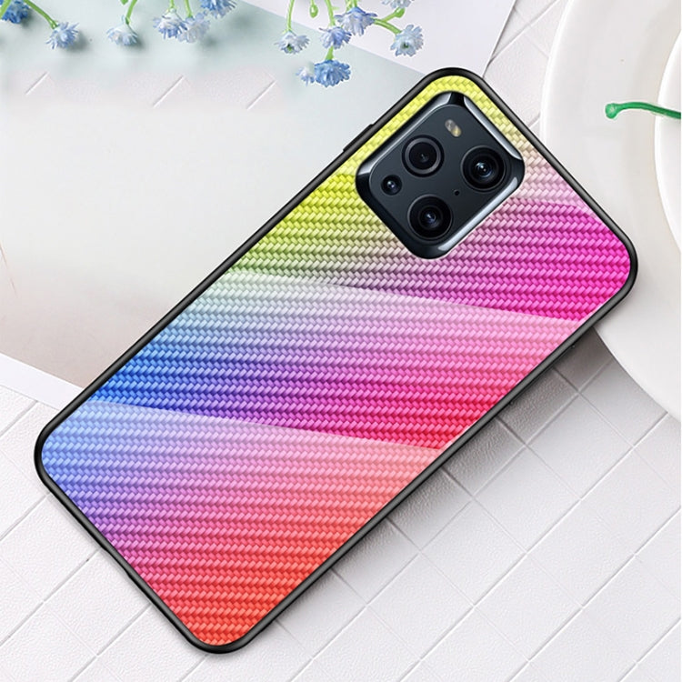 For OPPO Find X3 /  Find X3 Pro Gradient Carbon Fiber Texture TPU Border Tempered Glass Case