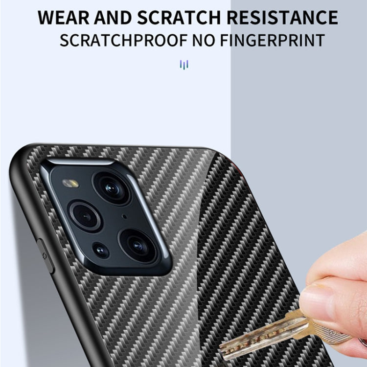 For OPPO Find X3 /  Find X3 Pro Gradient Carbon Fiber Texture TPU Border Tempered Glass Case