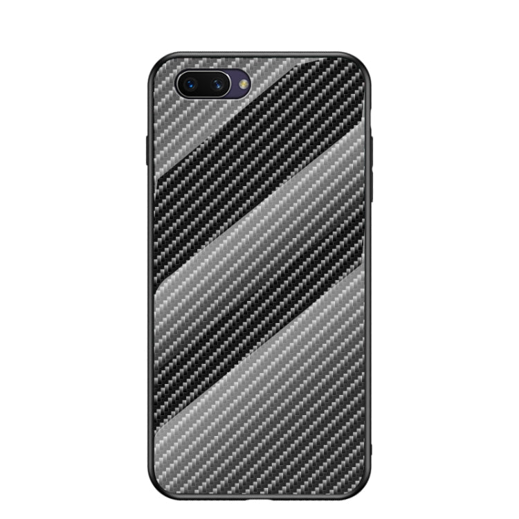 For OPPO A5 Gradient Carbon Fiber Texture TPU Border Tempered Glass Case