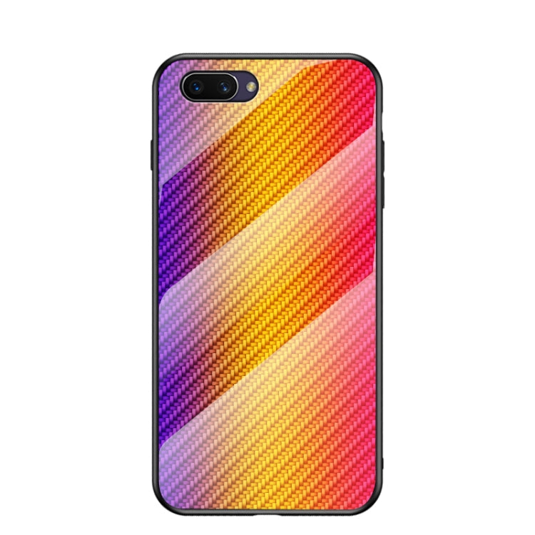 For OPPO A5 Gradient Carbon Fiber Texture TPU Border Tempered Glass Case
