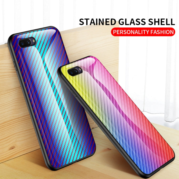 For OPPO A5 Gradient Carbon Fiber Texture TPU Border Tempered Glass Case