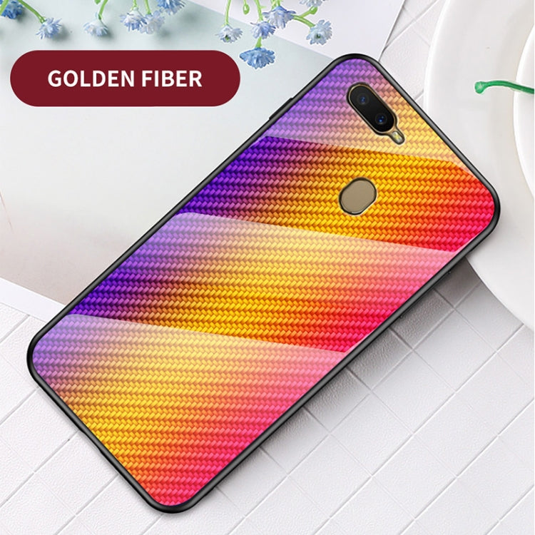 For OPPO A12 / A7 Gradient Carbon Fiber Texture TPU Border Tempered Glass Case