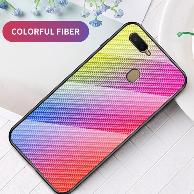 For OPPO A12 / A7 Gradient Carbon Fiber Texture TPU Border Tempered Glass Case