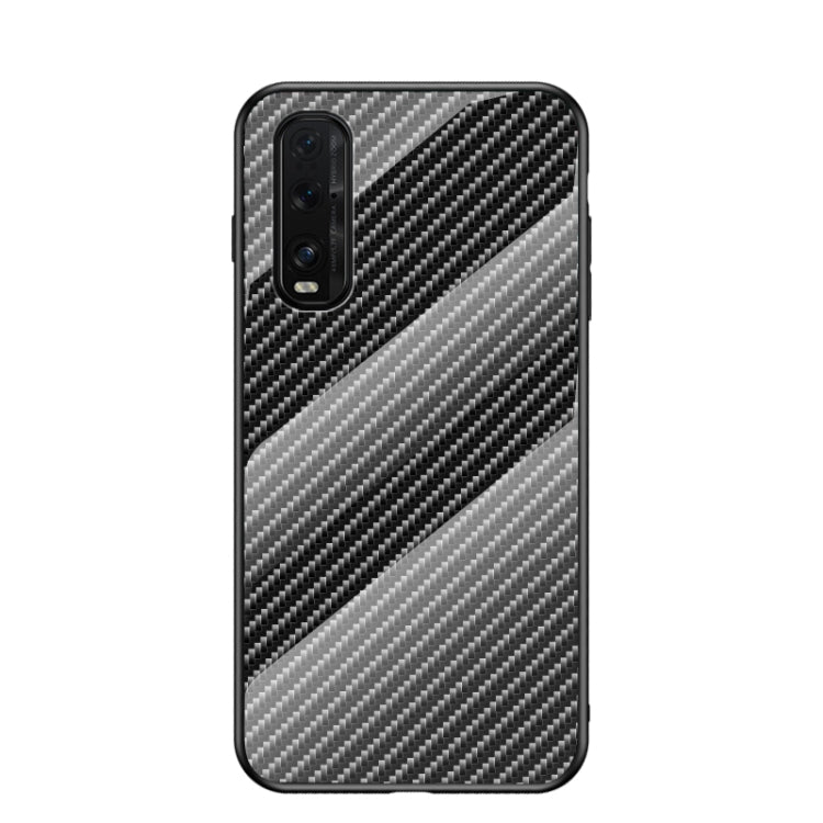 For OPPO Find X2 Gradient Carbon Fiber Texture TPU Border Tempered Glass Case