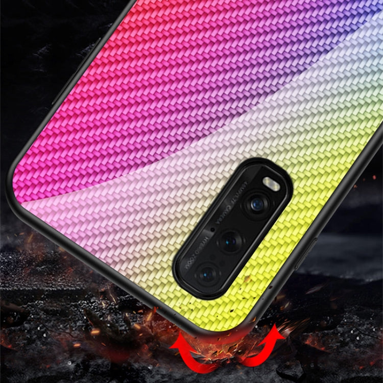 For OPPO Find X2 Gradient Carbon Fiber Texture TPU Border Tempered Glass Case