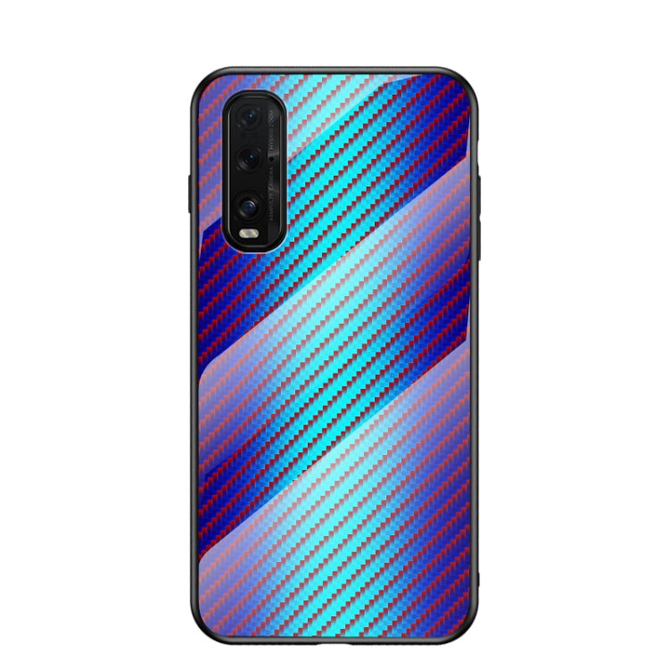 For OPPO Find X2 Gradient Carbon Fiber Texture TPU Border Tempered Glass Case