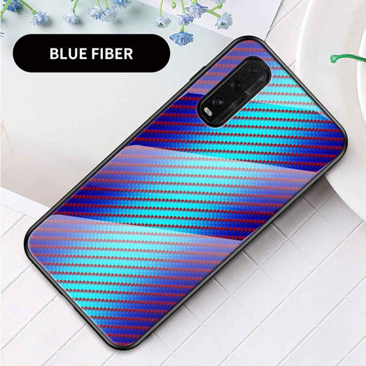 For OPPO Find X2 Gradient Carbon Fiber Texture TPU Border Tempered Glass Case