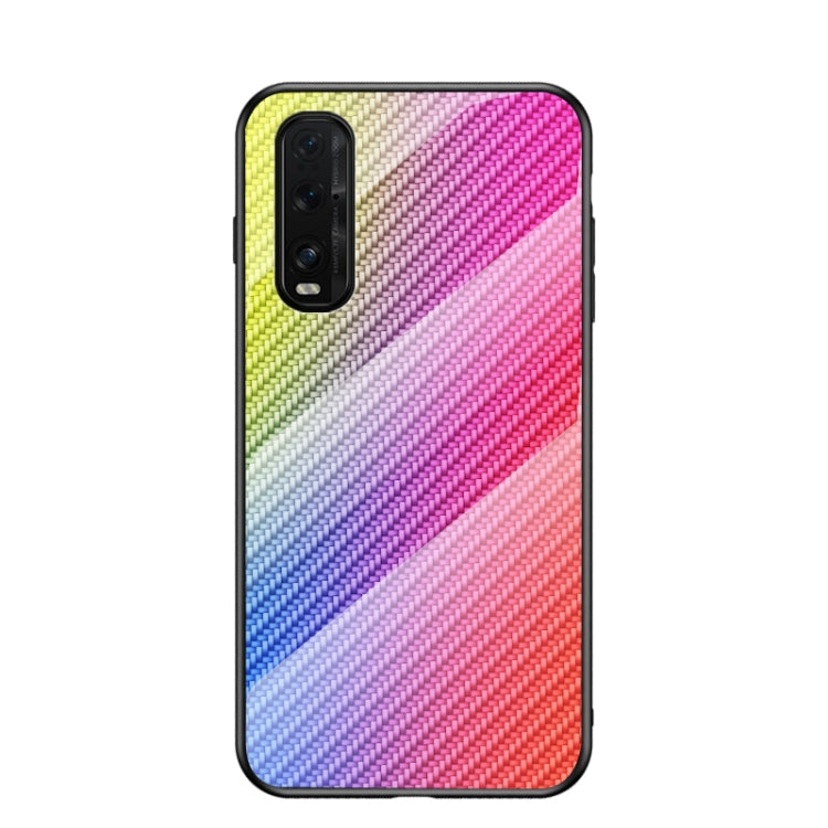 For OPPO Find X2 Gradient Carbon Fiber Texture TPU Border Tempered Glass Case