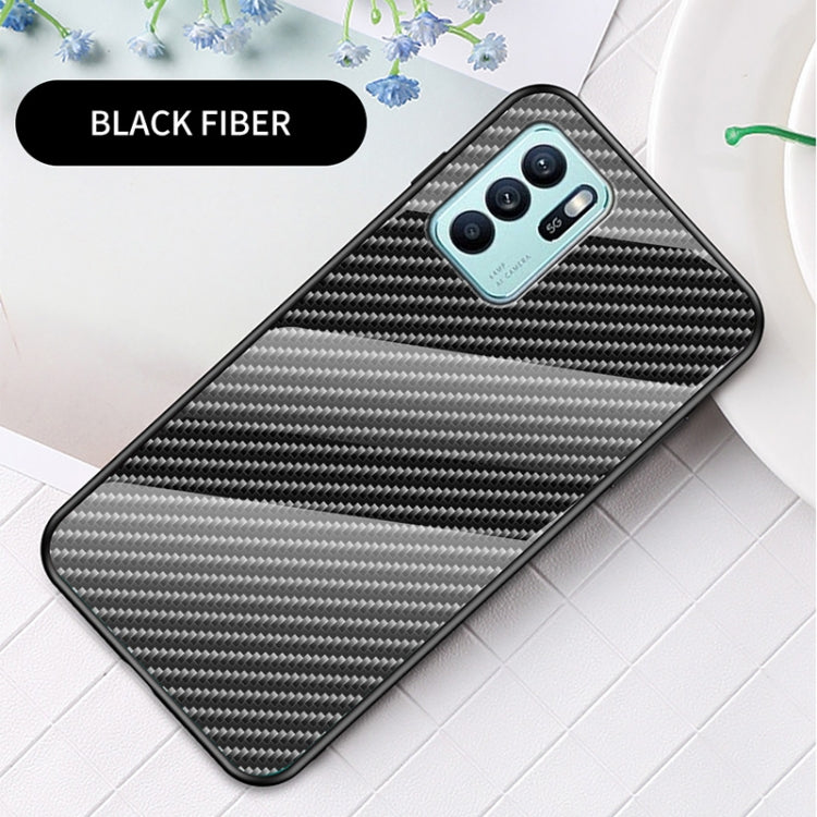 For OPPO Reno6 Z Gradient Carbon Fiber Texture TPU Border Tempered Glass Case