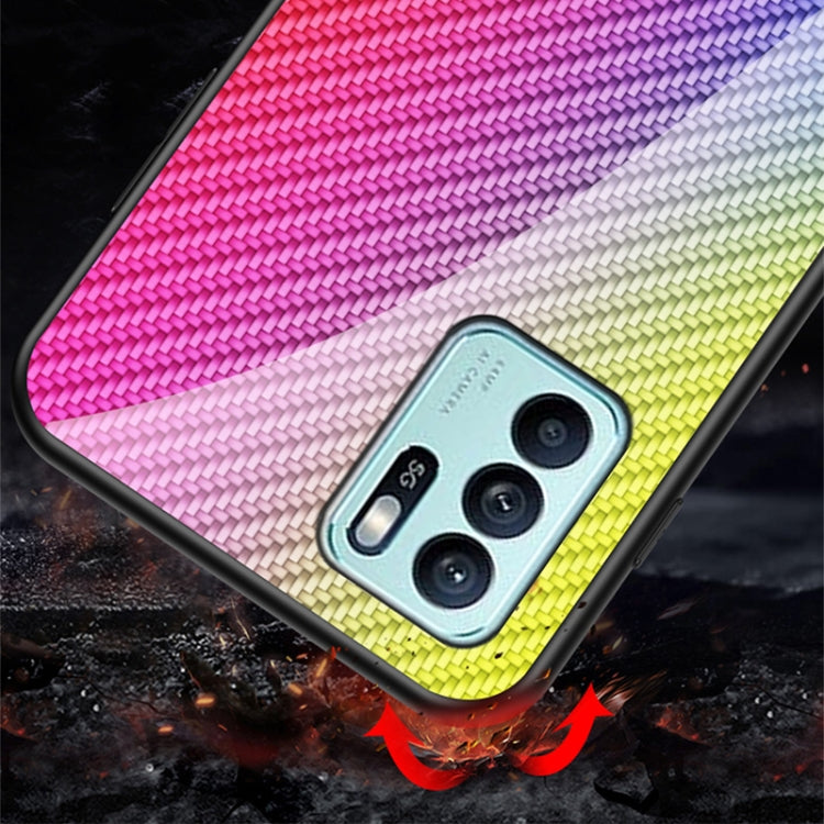 For OPPO Reno6 Z Gradient Carbon Fiber Texture TPU Border Tempered Glass Case