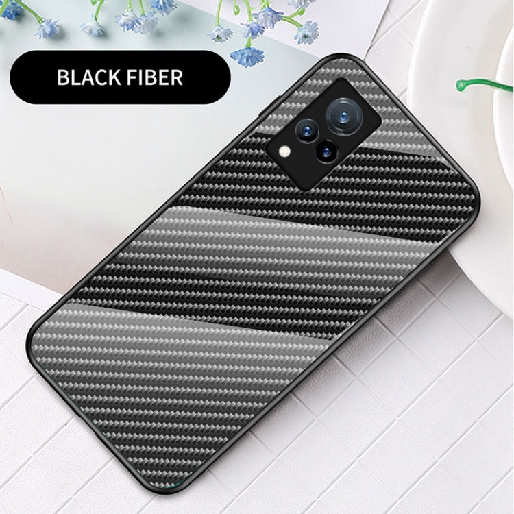 For vivo V21 5G Gradient Carbon Fiber Texture TPU Border Tempered Glass Case