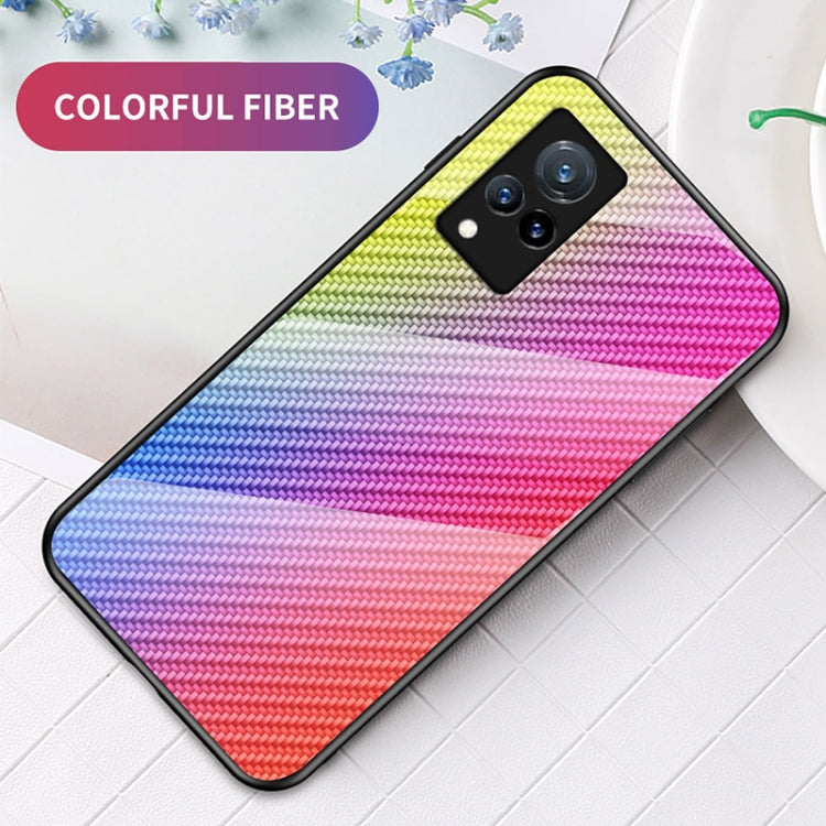 For vivo V21 5G Gradient Carbon Fiber Texture TPU Border Tempered Glass Case