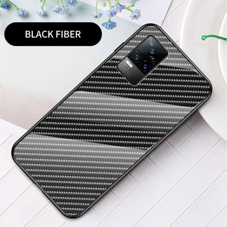 For vivo V21e 5G Gradient Carbon Fiber Texture TPU Border Tempered Glass Case