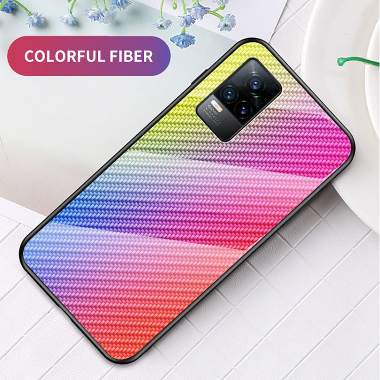 For vivo V21e 5G Gradient Carbon Fiber Texture TPU Border Tempered Glass Case