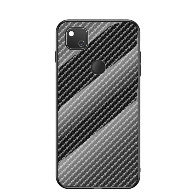 For Google Pixel 4a Gradient Carbon Fiber Texture TPU Border Tempered Glass Case