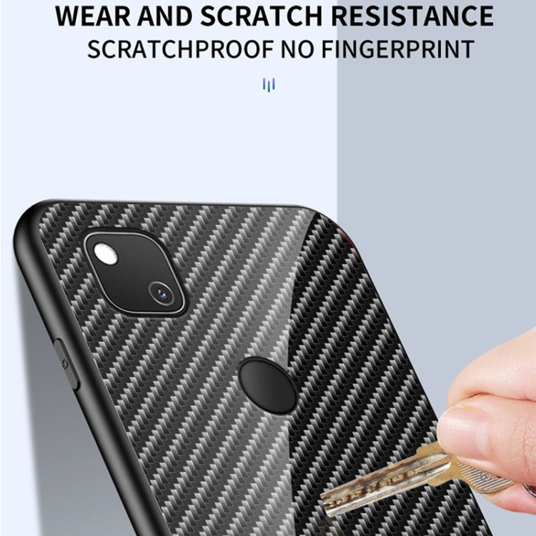 For Google Pixel 4a Gradient Carbon Fiber Texture TPU Border Tempered Glass Case
