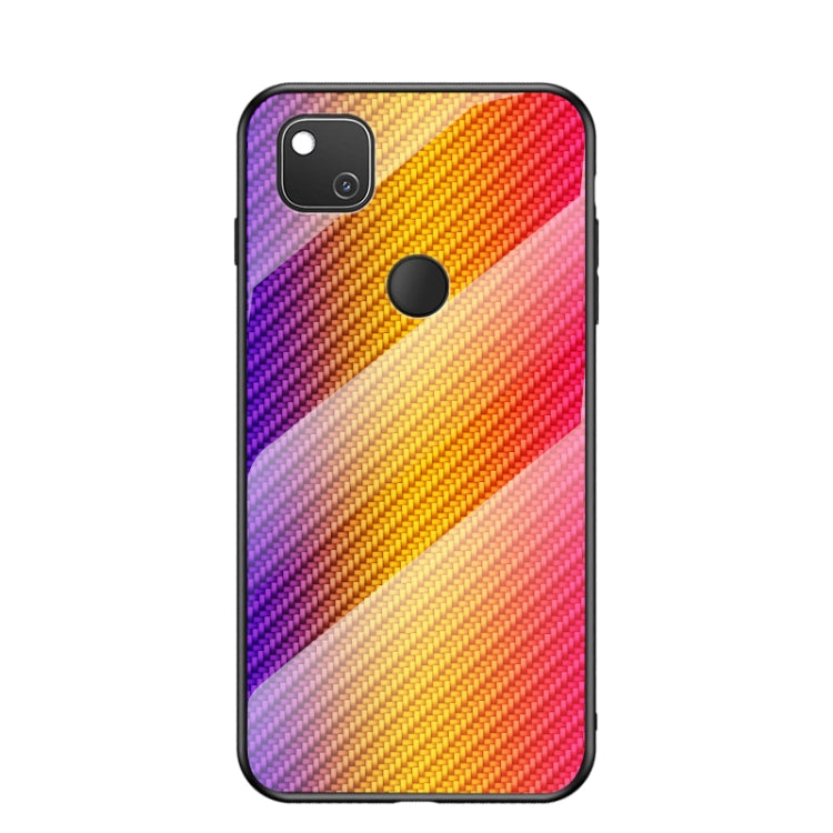 For Google Pixel 4a Gradient Carbon Fiber Texture TPU Border Tempered Glass Case