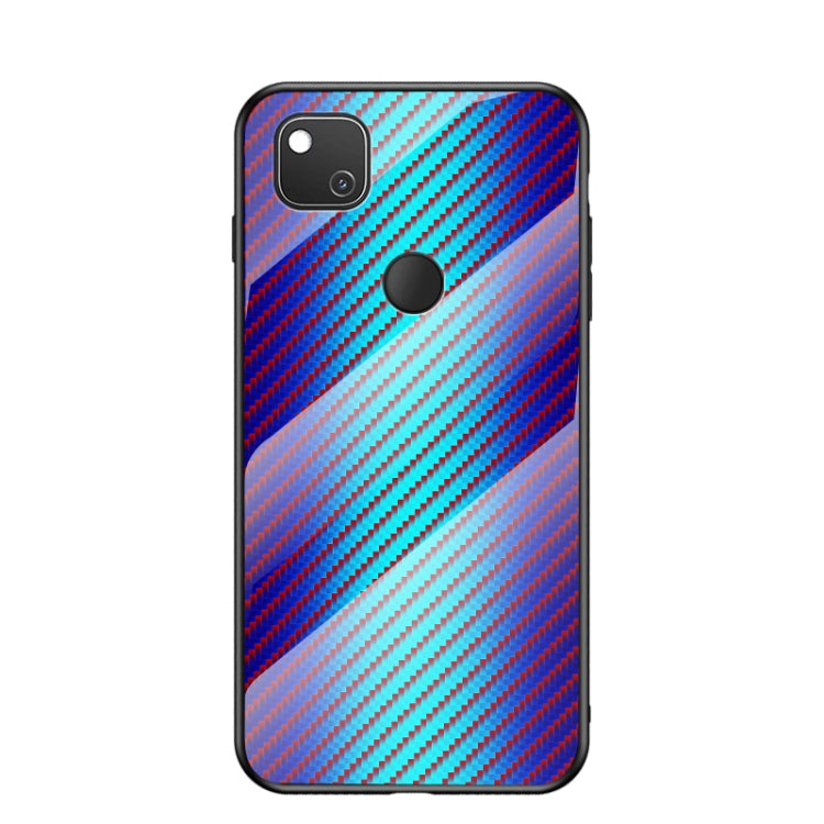 For Google Pixel 4a Gradient Carbon Fiber Texture TPU Border Tempered Glass Case