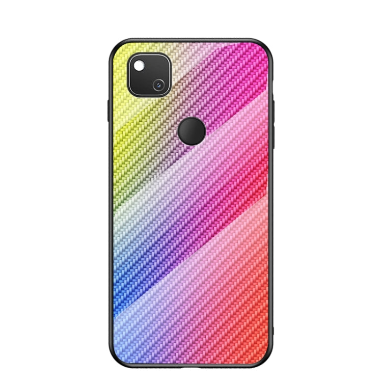 For Google Pixel 4a Gradient Carbon Fiber Texture TPU Border Tempered Glass Case