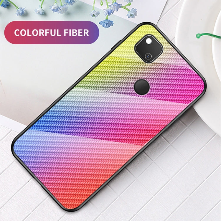 For Google Pixel 4a Gradient Carbon Fiber Texture TPU Border Tempered Glass Case